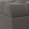 Fabric Upholstered Button Tufted Wooden Bench With Hinged Storage, Dark Gray and Brown
