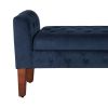 Velvet Upholstered Button Tufted Wooden Bench Settee With Hinged Storage, Dark Blue and Brown