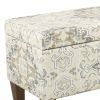 Medallion Print Fabric Upholstered Wooden Bench With Hinged Storage, Large, Brown and Cream