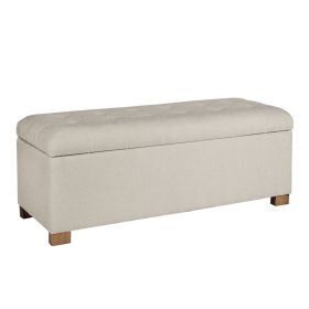 Polyester Upholstery Bench With Button Tufted Hinged Lid Storage And Wood Feet, Large, Light Gray