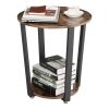 Stylish Iron and Wood End Table with Open Bottom Storage Shelf, Brown and Black