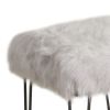 Metal Framed Stool with Faux Fur Upholstered Seat and Hairpin Legs, Gray and Black