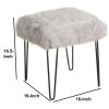 Metal Framed Stool with Faux Fur Upholstered Seat and Hairpin Legs, Gray and Black