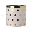 Ceramic Cylindrical Planter with Polka Dots Pattern, White and Gold