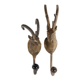 Metal Sheep Head Hangers with Crystal Ball At Base, Set of 2, Gold
