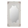 Wooden Rectangle Wall Mirror with Chipped Edges and Hook, White