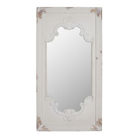 Wooden Rectangle Wall Mirror with Chipped Edges and Hook, White