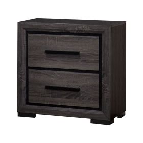 Wooden Nightstand with 2 Drawers and Finger Pull Handle,Gray and Black