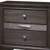 Wooden Nightstand with 2 Drawers and 1 Jewelry Drawer, Gray and Silver