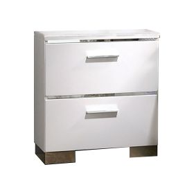 Wood and Metal Nightstand with 2 Drawers,  White and Silver