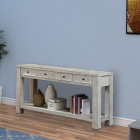 Transitional Wooden Console Table with 4 Drawers and Open Shelf, White