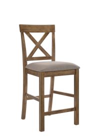 Fabric Upholstered Wooden Counter Height Chair,Set of 2,Brown and Gray