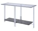 Glass Top Metal Sofa Table with Marble Bottom shelf, Silver and Clear