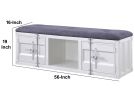 Metal Bench with Open Storage and Tufted Fabric Seat, White and Gray