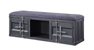 Industrial Style Metal and Fabric Bench with Open Storage, Gray