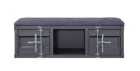 Industrial Style Metal and Fabric Bench with Open Storage, Gray