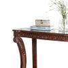 Traditional Sofa Table with Cabriole Legs and Wooden Carving, Brown