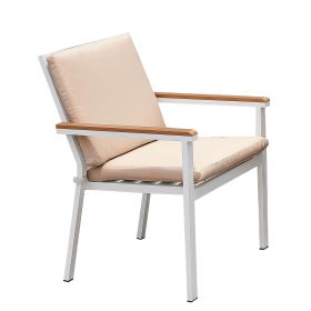 27 Inch Aluminum Frame Arm Chair, Outdoor, Cushions, Set of 2, White, Pink