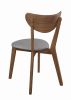 Wooden Plectrum Shape Padded Seat Dining Chair, Set of 2, Brown and Gray