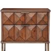 2 Drawer Nightstand with Honeycomb Design and Metal Legs, Brown