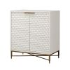 Honeycomb Design 2 Door Bar Cabinet with Metal Legs, White