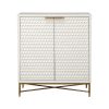 Honeycomb Design 2 Door Bar Cabinet with Metal Legs, White