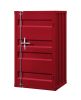 Industrial Style Metal Base Single Door Chest with Slated Pattern, Red