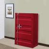 Industrial Style Metal Base Single Door Chest with Slated Pattern, Red