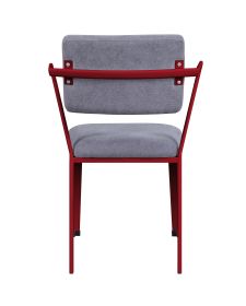 Fabric Upholstered Metal Base Chair with Flared Armrest, Red and Gray