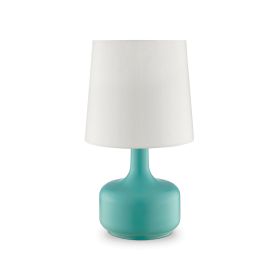 Metal Pot Belly Base Table Lamp with 3 Way Touch Light, White and Sky Blue
