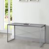 Sled Base Rectangular Table with X shape Back and Wood Top,Gray and Silver