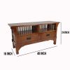 Wooden TV Stand with 2 Open Shelves and Slatted Back, Oak Brown