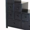 Wooden Frame Reversible Step Chest with 8 Drawers, Antique Black