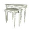 Elegantly Engraved Wooden Frame Nesting Table, Set of 2, Antique White