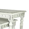Elegantly Engraved Wooden Frame Nesting Table, Set of 2, Antique White