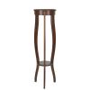 Round Pedestal Stand with Open Bottom Shelf and Flared Legs, Brown