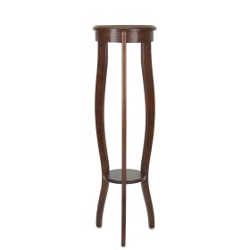 Round Pedestal Stand with Open Bottom Shelf and Flared Legs, Brown