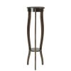 Round Pedestal Stand with Open Bottom Shelf and Flared Legs, Brown