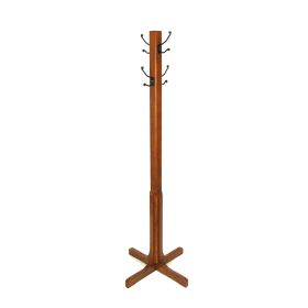 Wooden Coat Stand with X Frame Base and Metal Hooks, Oak Brown