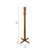 Wooden Coat Stand with X Frame Base and Metal Hooks, Oak Brown