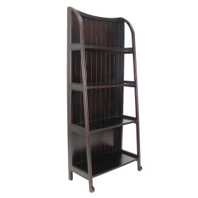 4 Tier Foldable Shelf Display Stand with Plank Style Back, Brown