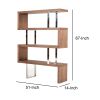 Zig Zag Wooden Frame Shelf Unit with Metal Braces Support, Brown and Silver