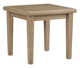 Square Wooden Frame End Table with Plank Tabletop, Teak Brown