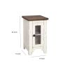 Two Tone Chair Side End Table with Wire Metal Grill Cabinet,Brown and White