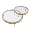 Contemporary Metal and Glass Round Nesting Table, Set of 2, Gold and Clear