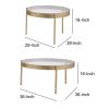 Contemporary Metal and Glass Round Nesting Table, Set of 2, Gold and Clear