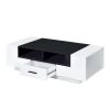 Contemporary Coffee Table with Drawer and Open Compartment, Black and White
