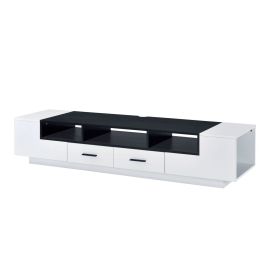 Contemporary 2 Drawer TV Stand with Media Compartments, Black and White