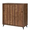 Wooden Shoe Cabinet with 2 Sliding Doors and Splayed Legs, Oak Brown
