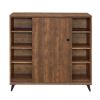 Wooden Shoe Cabinet with 2 Sliding Doors and Splayed Legs, Oak Brown